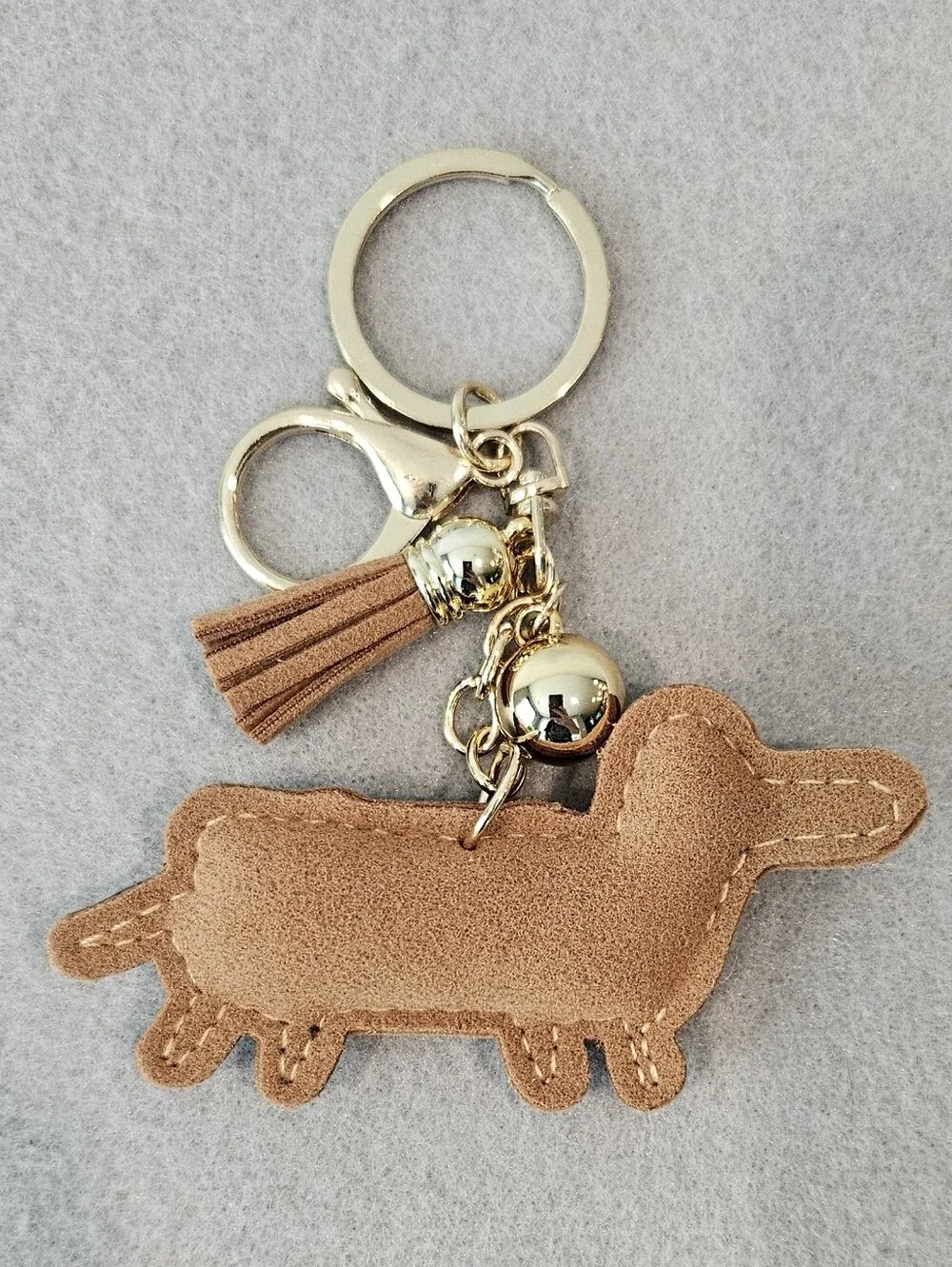 Crystal Dachshund Dog Purse Charm/Tassel Keyring - Brown & Red